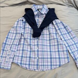 The Children's Place Blue Plaid Shirt and Navy Sweater Set